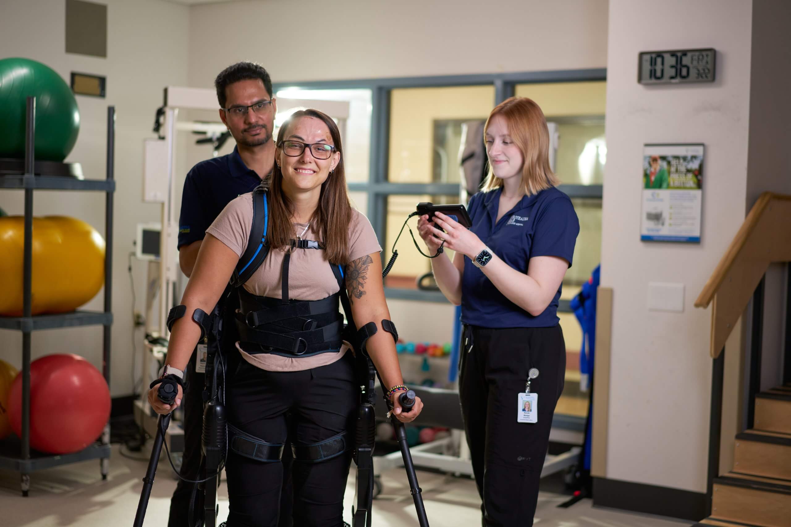 Patient walking in a robotic exoskeleton during physiotherapy